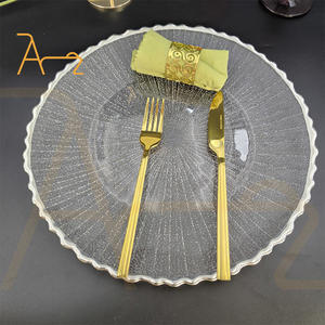 بيع بالجملة مطعم 13 بوصة موجة منقوشة حافة الفضة لوحة زجاجية شفافة لحفلات الزفاف فندق مأدبة الزفاف - Product Image 6