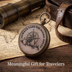 Vintage Brass <b>Compass</b> with Wooden Box <b>Engraved</b> Adventure Awaits Hiking Gift Portable Analog Hanging Ring Guide - Product Image 6