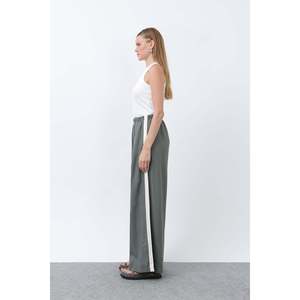 Pantalon pour femme avec bordure latérale en gros-grain et taille élastique -32302PNT - KHAKI-ECRU - Product Image 4