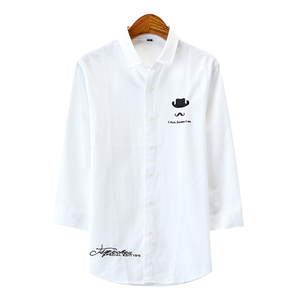 Camicie Oxford ricamate alla moda con bottoni bianchi da uomo <span class=keywords><strong>3</strong></span>/ <span class=keywords><strong>4</strong></span> manica corta 60 cotone 40 poliestere cs40 - Product Image 5