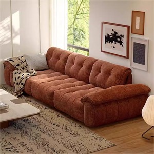 Retro French Cloud <b>Sofa</b> Adjustable Backrest <b>Cream</b> Style Straight Chenille <b>Sofa</b> Combination For Living Room - Product Image 2