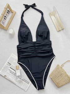 YW-D919Q Nuevo <span class=keywords><strong>Bikini</strong></span> de Moda con Estampado, con Aros, Sujetador de Poliéster, Sexy, para Curvas, Traje de Baño de 1 Pieza, Tanga con Cordón y Volantes de Malla - Product Image 4