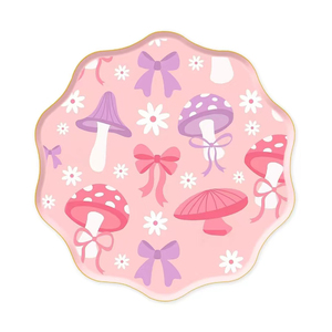 Juego de Vajilla Personalizado DAMAI para Fiesta de Cumpleaños de Niña, Plato y Vaso de Papel con Lazo Rosa y Diseño de Champiñón - Product Image 3