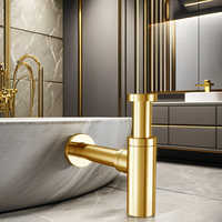 Siphon en T moderne en laiton doré de 1 1/4 pouce, finition brossée polie avec électrodéposition, pour évacuation de lavabo d'hôtel, salle de bain au sol