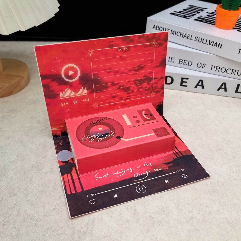 Red sunset phonograph greeting card-30s recording