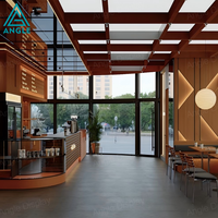 Kiosque à café moderne en bois MDF avec éclairage LED et comptoir de présentation pour centre commercial, mini-boutique de café