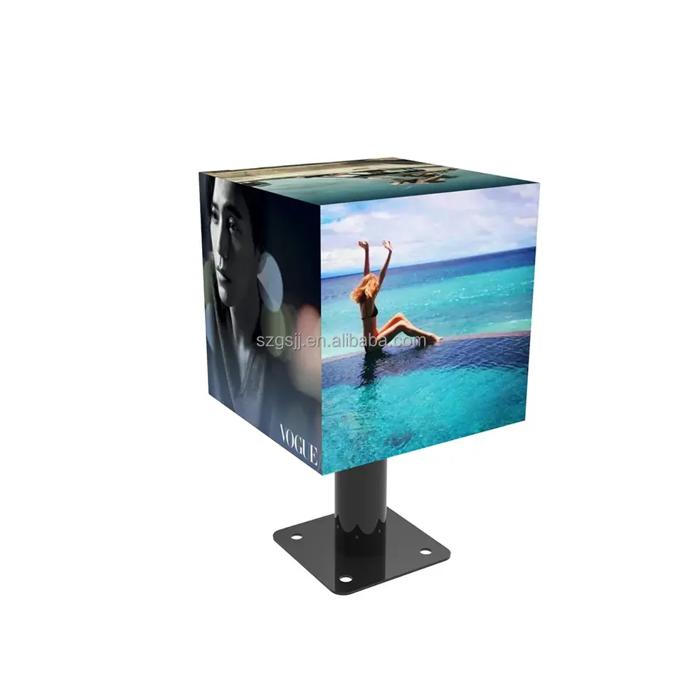Écran publicitaire LED en forme de cube en 3D polychrome extérieur P2.5 P3 P3.91 Cube magique à 90 degrés montrant l'affichage LED
