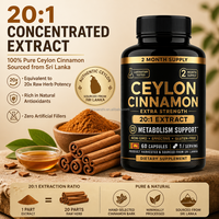 Capsules d'extrait de cannelle de Ceylan véritable, faible teneur en coumarine, antioxydant, 60 capsules, extrait pur de l'écorce, usine OEM