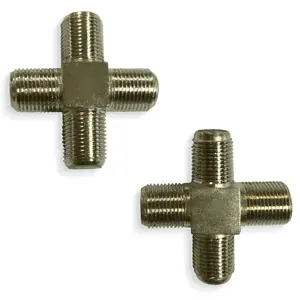 Conector tipo F hembra de 4 pines, acabado plateado, ideal para conexiones de antenas y dispositivos de televisión. - Product Image 1