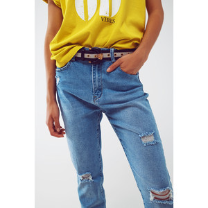 Jeans Regular Effetto Usurato in Lavaggio Azzurro Chiaro - Product Image 1