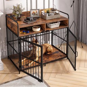 TIANYI Large Dog Crate Furniture Indoor Wooden Dog Crate End Side Table Kennels for Large Dogs