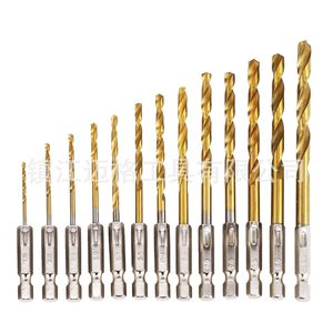 Hexagonal Shank Titanium Plated Twist Drill Bits 6.35mm Shank Metal Drilling Quick Change Chuck 16PC 13PC Set - Product Image 1