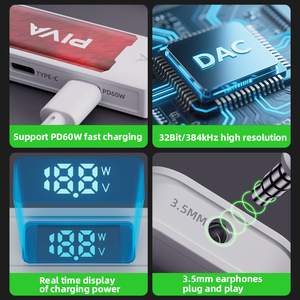 Adaptador de juego tipo <span class=keywords><strong>C</strong></span> 4 en 1 3,5mm PD60W carga rápida <span class=keywords><strong>USB</strong></span> <span class=keywords><strong>C</strong></span> transferencia de datos USB2.0 DAC 32Bit/384Khz 480Mbps Pantalla de potencia de carga - Product Image 3