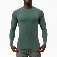 T-shirt de sport pour homme à manches longues et col rond, personnalisable OEM, ajusté, extensible, séchage rapide, respirant, pour la course, le fitness et l'entraînement