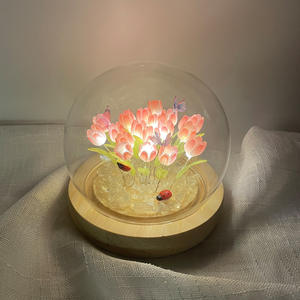 โคมไฟกลางคืนรูปดอกทิวลิป LED ฝาครอบแก้ว DIY ใช้พลังงานจากแบตเตอรี่ สำหรับห้องนอน สินค้าจากอินฟลูเอนเซอร์ - Product Image 6