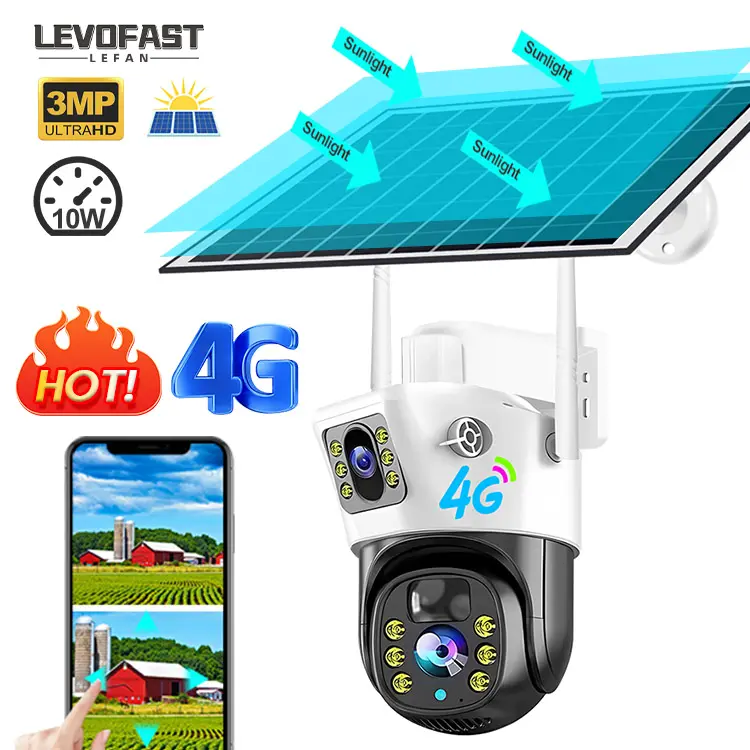LEVOFAST 4MP 10W panneau solaire caméra PTZ IP CCTV caméra de sécurité 4G avec carte Sim caméra IP support extérieur 128 carte mémoire