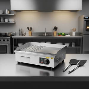 Plaque de cuisson électrique commerciale Vev 21,06 x 11,81 pouces, moitié rainurée, moitié plate, en acier inoxydable, avec contrôle de température réglable - Product Image 2