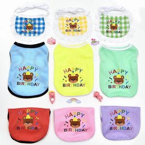 Birthday <b>Bear</b> Pet Vest <b>Pink</b> Checkered Cartoon Dog Cat Unisex Breathable Clothing Summer Autumn Winter Spring - Product Image 3