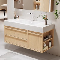 Armoire de salle de bain murale vintage jaune de 32 pouces avec grille en bois moderne luxueuse, lavabo en pierre et armoire miroir