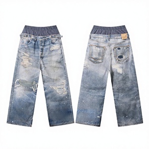 BE Ropa de Hombre Nueva Colección Primavera/Verano Vaqueros de Marca de Moda Urbana Estilo Costa Oeste de Doble Cintura Media con Textura y Corte Recto Holgado - Product Image 3