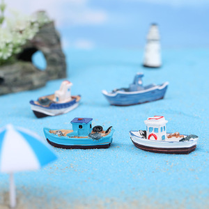 Miniatures <b>Simulated</b> Cartoon Yacht Cruise Ship Seaside Small Fishing Boat Mini Resin Craft Dolls for Fairy Garden Home Ornament - Product Image 4