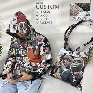 Free Mock Up Custom Tapestry Hoodie Hip Hop <strong>Jacquard</strong> Woven Tapestry Hoodie Rod Wave Tapestry Custom - Product Image 1