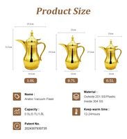 Cadeau du Ramadan : Pot à café turc en métal de qualité alimentaire en forme de Dallah, couleur argent ou or, 1,0 litre, thermos arabe Dallah