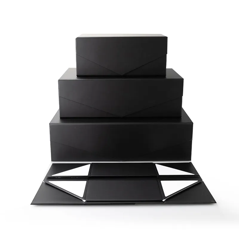 Vente en gros Boîte cadeau magnétique en carton dur avec logo personnalisé Boîtes en papier pliable avec aimant noir pour vêtements Emballage