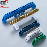 Bloc de bornes sur rail DIN en laiton à vis bleu 8, 10, 12, 14, 16 broches, blocs terre et neutre