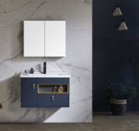 Meuble de salle de bain moderne avec vasque en céramique et miroir, étanche et facile à nettoyer, idéal pour la ferme et l'appartement