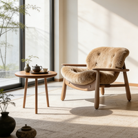 Fauteuil lounge moderne de luxe en peau de mouton, fauteuil d'appoint nordique en bois, fauteuil moelleux en fausse fourrure, canapé simple pour salon