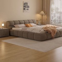 Cama de Madera de Roble Macizo, Estilo Crema, Doble, para Recámara Principal, Extra Grande, Ecológica, de Lujo Ligero y Moderno, Famosa en Internet