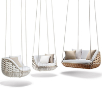 Fauteuil à bascule double d'extérieur au design moderne, hamac en bois, nid d'oiseau, balançoire de grande taille pour jardin et balcon avec coussin