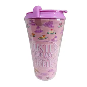 with paper inserted 500ml OEM Custom reusable double wall plastic coffee mugs insulated coffee cup with paper insert