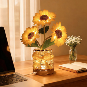 LED Sunflower <b>Night</b> <b>Light</b> Touch Control <b>USB</b> Rechargeable Warm White Decorative Table Lamp For Room Home Decoration - Product Image 3
