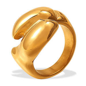 Bague en acier inoxydable plaqué or 18 carats, minimaliste et irrégulière, bijou de luxe pour femme, à porter au quotidien, bague empilable. - Product Image 4