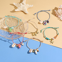 Collar trenzado de la serie Bohemian Ocean-Concha, estrella de mar, colgante de pez de cerámica para el verano