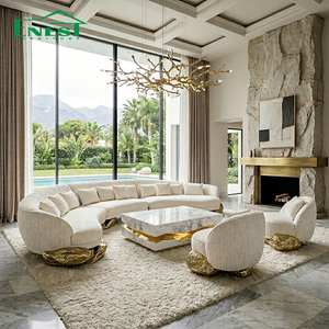 Sofá Seccional Curvo Grande de Lujo, Sofá de Tela en Forma de C de Diseño Moderno con Base de Latón Dorado, Muebles Artísticos para Grand Villa - Product Image 2