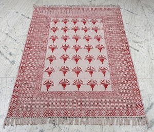 Indian Boho Kilim Style Red Cotton Dhurrie Rug Hand <b>Block</b> Printed Handmade Carpet Floor Rug Home Decor - Product Image 4