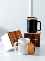 Ensemble de tasses à café en céramique pour couple, motif marbre, 450 ml, avec logo personnalisé, couvercle en bois, emballage cadeau pour mariage