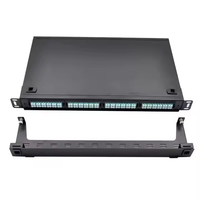Panel Patch serat optik 1U desain kustom 12 24 48 72 96 144 Core kaset MPO MTP pemandu geser untuk 4G WiFi 3G FTTH