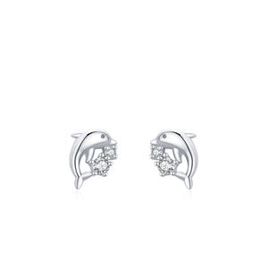 Boucles d'oreilles en argent sterling S925 avec zircon, motif dauphin, version cuivre personnalisable, inspirées de la nature, cadeau d'anniversaire pour femme - Product Image 1
