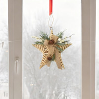 Adorno de Estrella de Navidad de Ratán Natural con Bayas Blancas y Lazo de Arpillera, Decoración Colgante de 10 Pulgadas para Exhibición Festiva, Venta al por Mayor