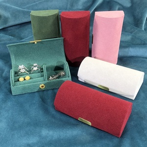 Wholesale Velvet Vintage Travel Jewelry Box Arched Flip <b>Top</b> Button Closure Storage Box for Rings <b>Earrings</b> Necklaces 10x5.5x3.5cm - Product Image 1