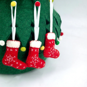 Wholesale Felt & Yarn <b>Red</b> <b>Wool</b> Stocking Snowflake Design Christmas Hanging Ornament Handmade 7cm Mantel Tree Decor - Product Image 3