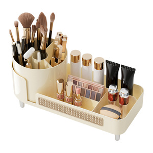 Makeup Organizer With Rotating Brush Holder <b>Large</b> Capacity Cosmetic Storage <b>Box</b> For Dressing Table <b>Plastic</b> Material - Product Image 1