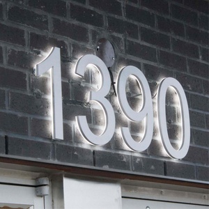 Custom Stainless Steel Metal Outdoor Lighted House Number 3D Door Sign Plate <b>Illuminated</b> Signs House Numbers With Light - Product Image 6