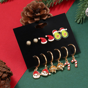 Nueva joyería de moda, conjunto de pendientes de aro de Metal de aleación de moda para mujer, pendientes circulares de gota de aceite, conjunto de tendencia de pendientes de Navidad - Product Image 1