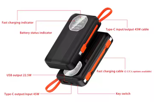 Banque d'alimentation pour ordinateur portable 20000mah <span class=keywords><strong>PD</strong></span> <span class=keywords><strong>45W</strong></span> Type-C Sortie Câble détachable Charge super rapide Mini câble intégré OEM Powerbanks - Product Image 6