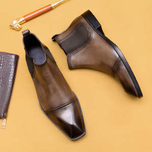 Bottes de travail pour hommes, style britannique, hauteur mi-haute, en cuir véritable, bottes décontractées et tendance pour hommes - Product Image 2